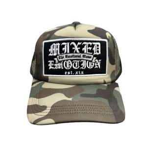 Mixed Emotional Brand Hat Camo Trucker