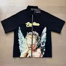 Angel Navy Zipper Mixed Emotional Brand Shirt